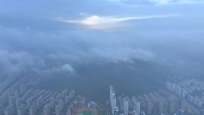 航拍枣庄罕见穿云文体中心区域的高清视频