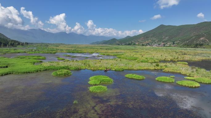 航拍泸沽走婚桥 高原湖泊泸沽湖