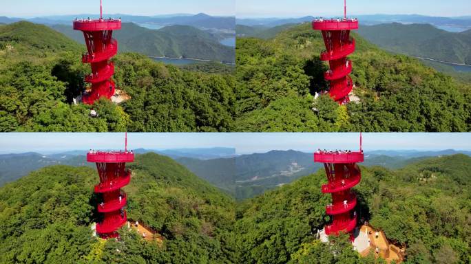 吉林市松花湖秋季风光朱雀云顶瞭望塔航拍