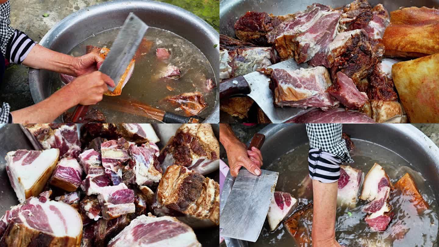 （4K商用合辑）农村洗切加工猪肉腊肉