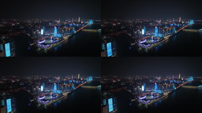 长沙滨江文化园夜景航拍城市北辰建筑风光