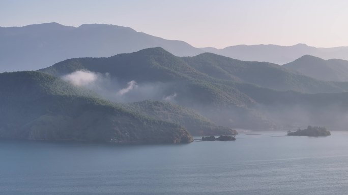 航拍泸沽湖蒗放村 高原湖泊泸沽湖