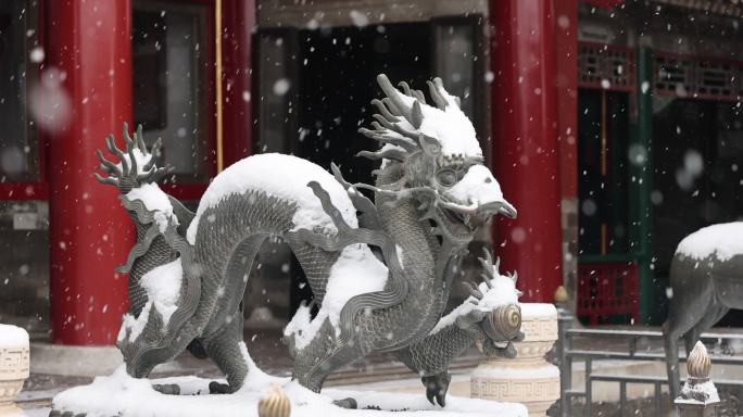 高清实拍故宫雪景铜龙飘雪