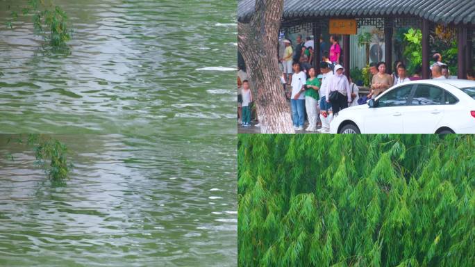 江苏苏州姑苏寒山寺江南水乡下雨季游客风景