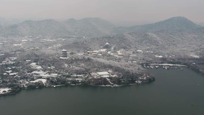 4K航拍杭州西湖雪景