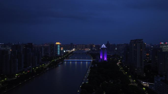 4K原创可调色宁波三江口夜景航拍