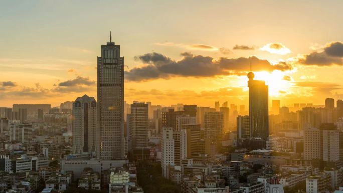 震撼佛山禅城区地标建筑百花广场日出延时