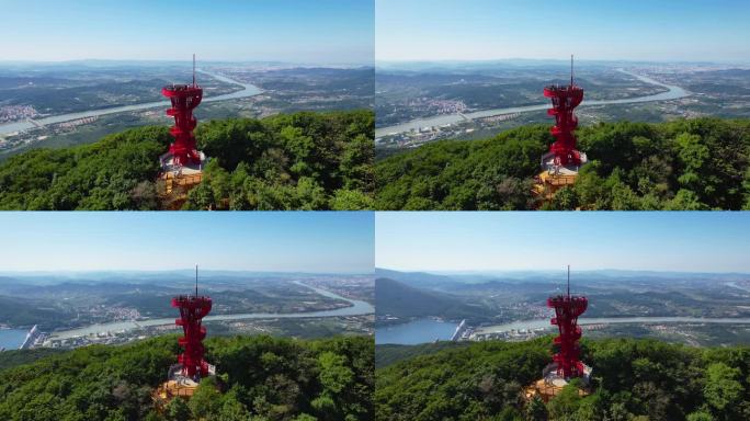 吉林市松花湖秋季风光朱雀云顶瞭望塔航拍