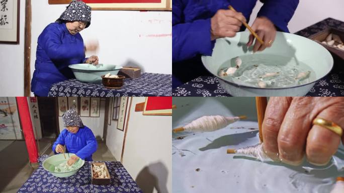 传统纺织手艺 工序小纱罗芋吸水