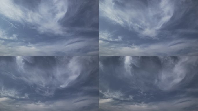 蓝天白云云朵丝状云朵翻滚的云团