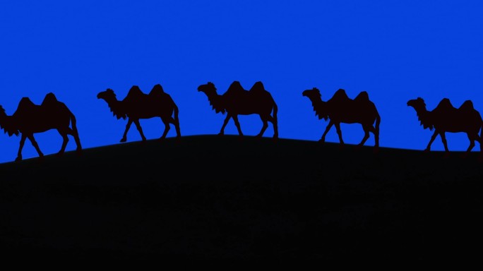 4K宽屏骆驼商队剪影