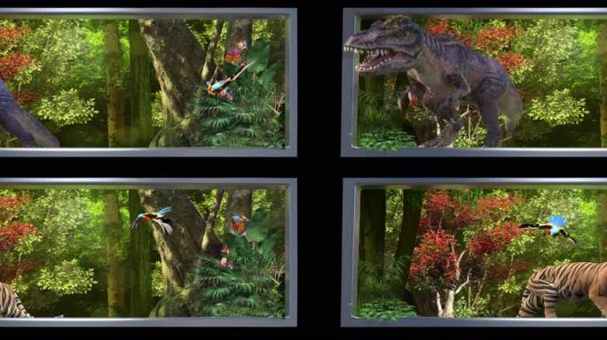户外仰视大屏老虎恐龙森林裸眼3d出屏出框
