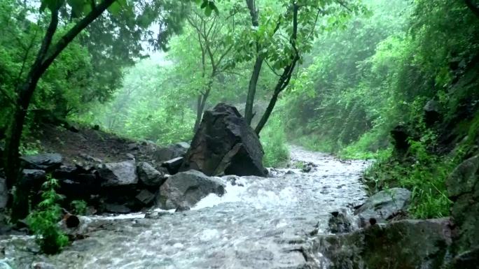 山沟洪水过后的流淌的溪流