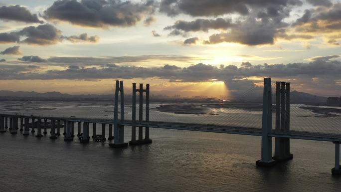 泉州湾跨海大桥台风晚霞航拍