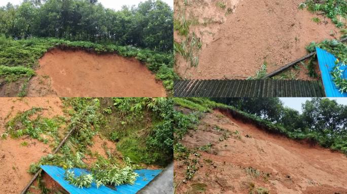 地质灾害山石滚落房屋倒塌大雨后山体滑坡