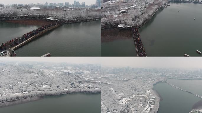 4K航拍西湖断桥雪景