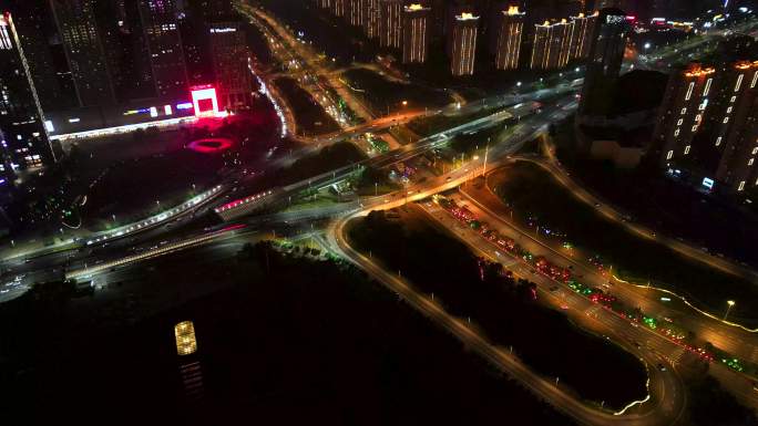 沈阳浑河青年大街立交桥夜景航拍沈阳风光