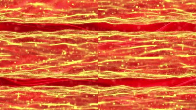4k横版红绸金色粒子河流背景