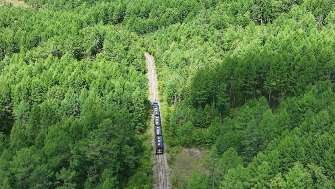 航拍森林小火车旅游列车