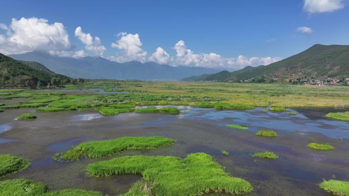 航拍泸沽走婚桥 高原湖泊泸沽湖