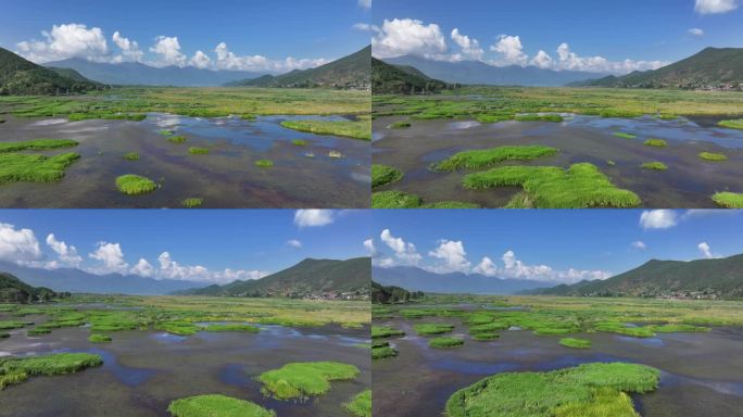 航拍泸沽走婚桥 高原湖泊泸沽湖