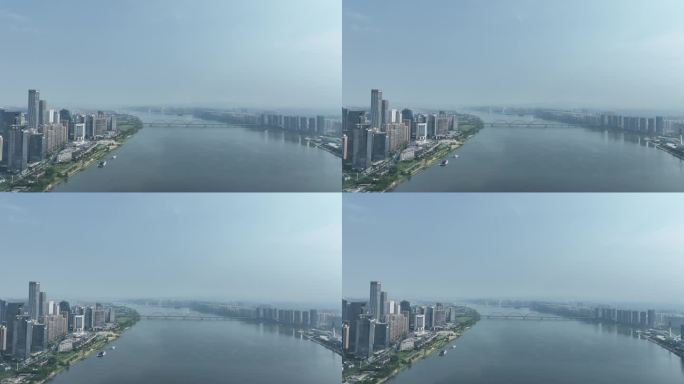 长沙湘江两岸城市建筑风光航拍福元路大桥