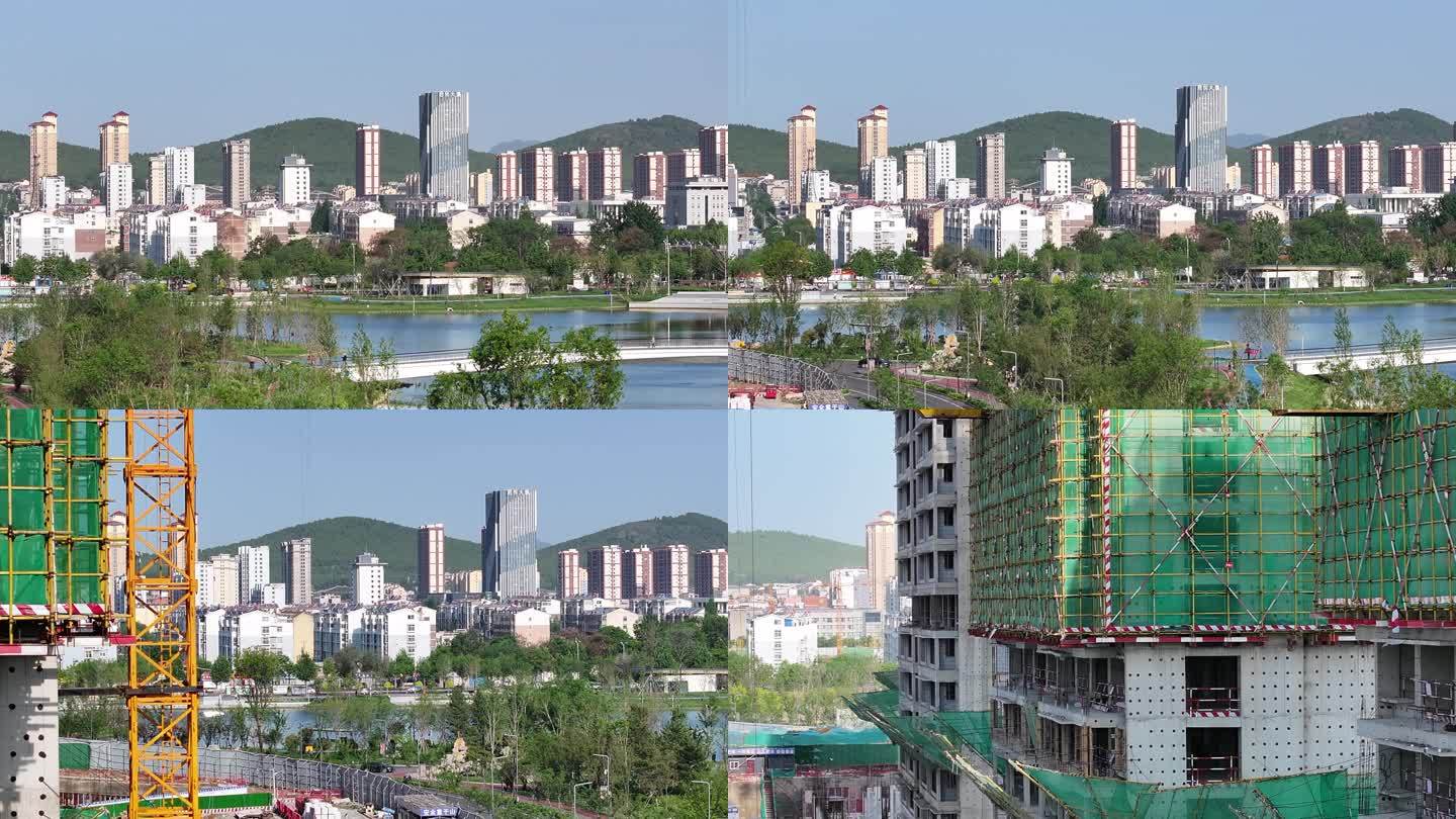 沂南城市建设特写航拍城市风光摄影县城风景
