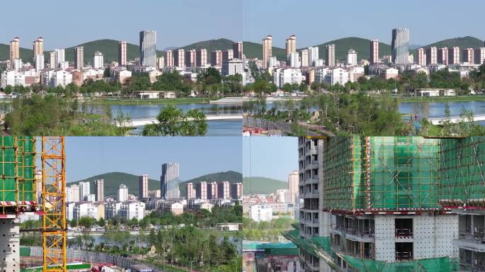 沂南城市建设特写航拍城市风光摄影县城风景