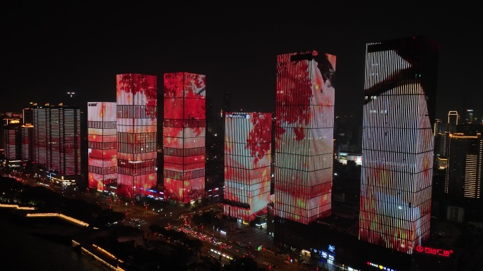 长沙夜景航拍开福区万达广场湘江灯光秀风光