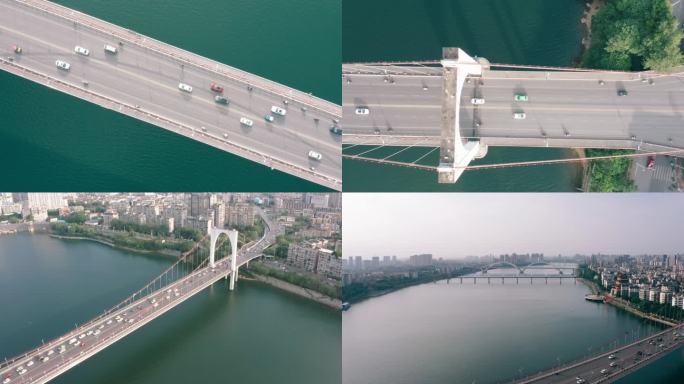 航拍柳州市红光大桥与柳江江滨城市风光