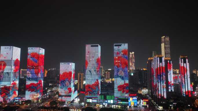 长沙夜景航拍开福区万达广场湘江灯光秀风光