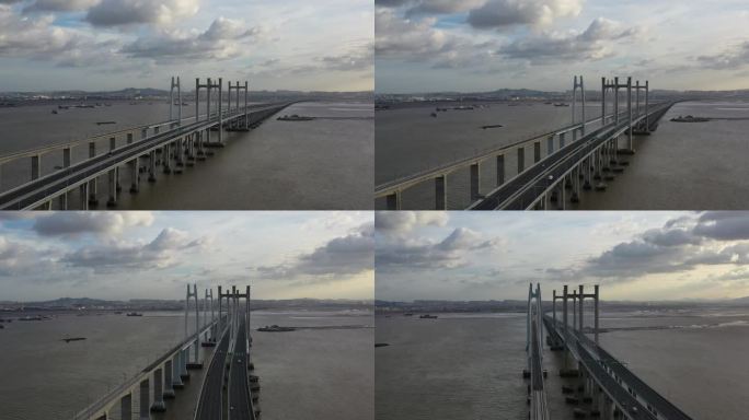 泉州湾跨海大桥台风晚霞航拍