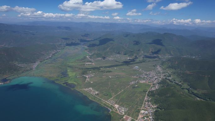 航拍泸沽湖蒗放村 高原湖泊泸沽湖