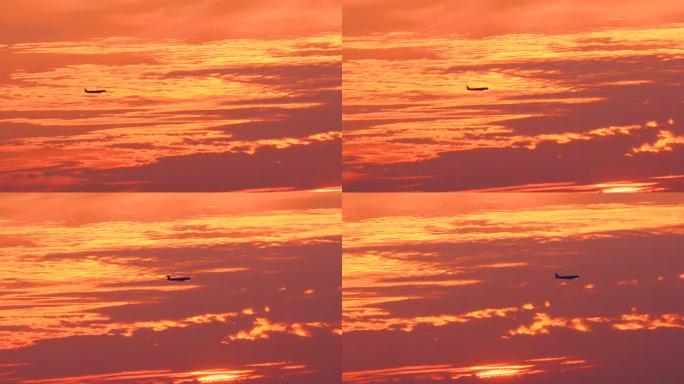 夕阳飞机剪影