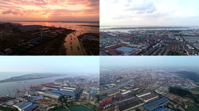 航拍张家港长江村张家港码头重装制造工业园