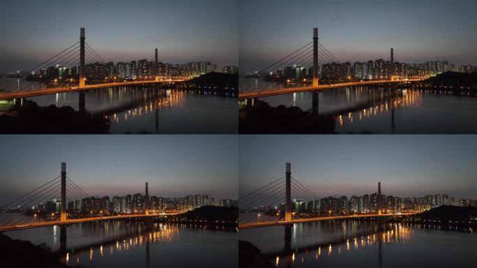 航拍南宁五象大桥夜景