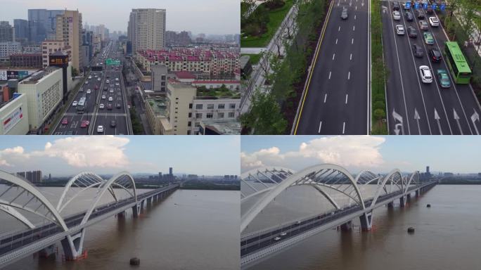 4K航拍杭州马路车流桥梁