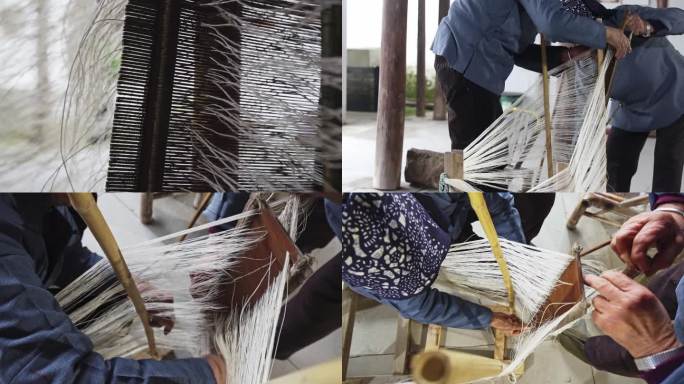 传统手艺织布机 工序理线
