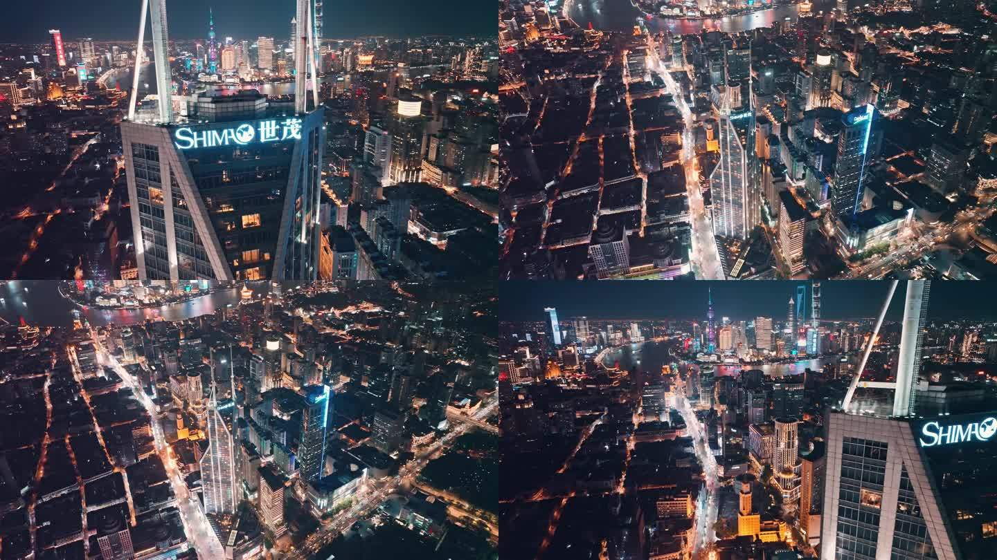 上海南京路世贸大厦夜景航拍