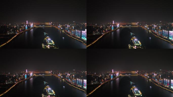 长沙湘江两岸夜景风光都市江滨城市夜晚风景