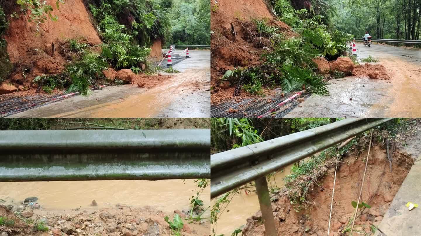大雨后地质灾害山体滑坡滑坡公路塌方道路