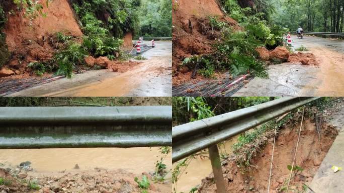 大雨后地质灾害山体滑坡滑坡公路塌方道路