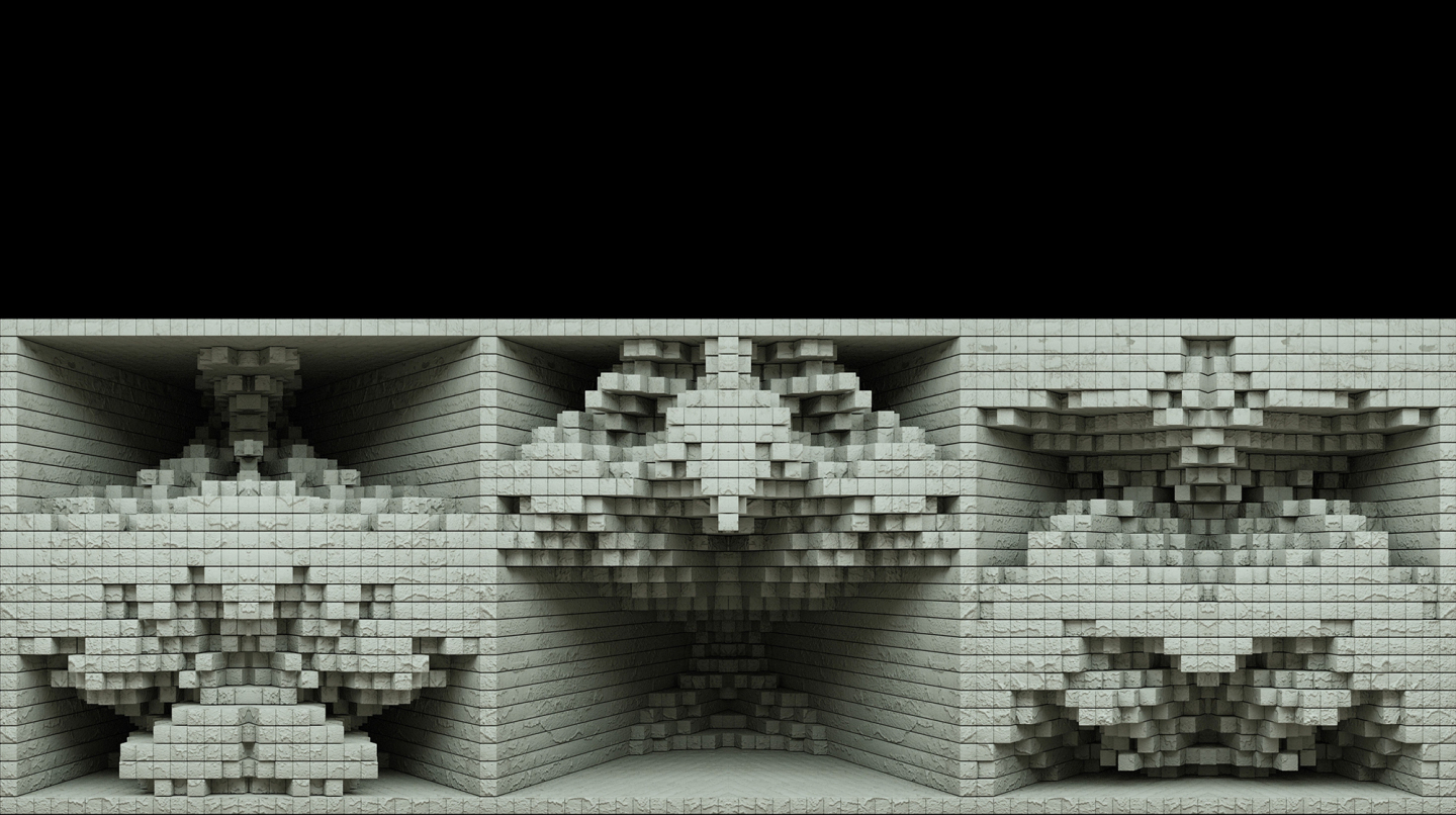 【裸眼3D】肌理墙体水泥石质方块矩阵空间