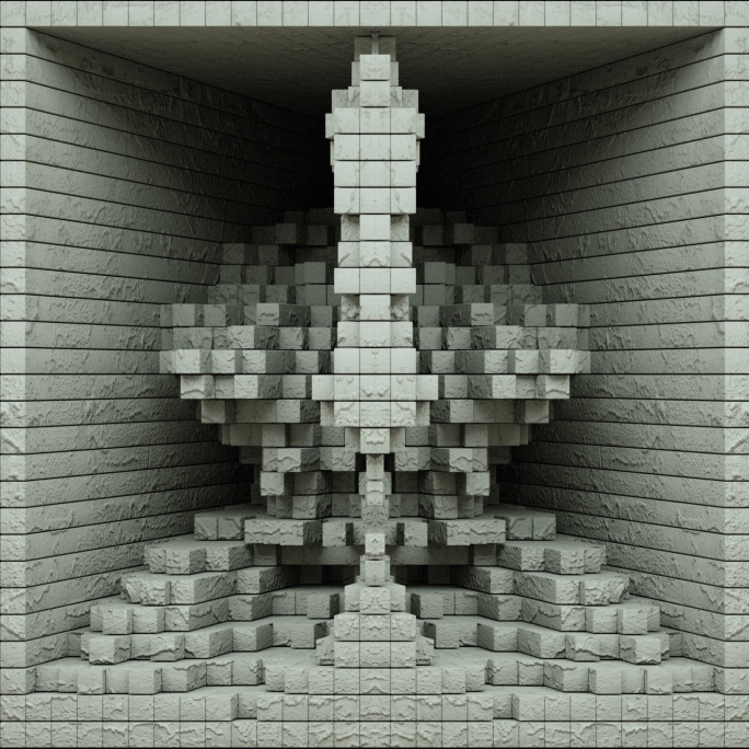 【裸眼3D】肌理墙体水泥石质方块矩阵空间