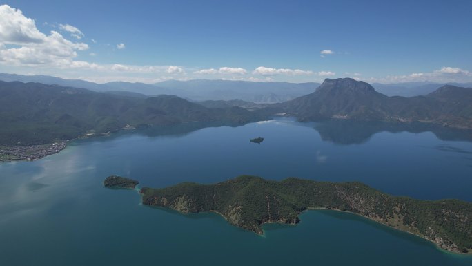 航拍泸沽湖蒗放村 高原湖泊泸沽湖