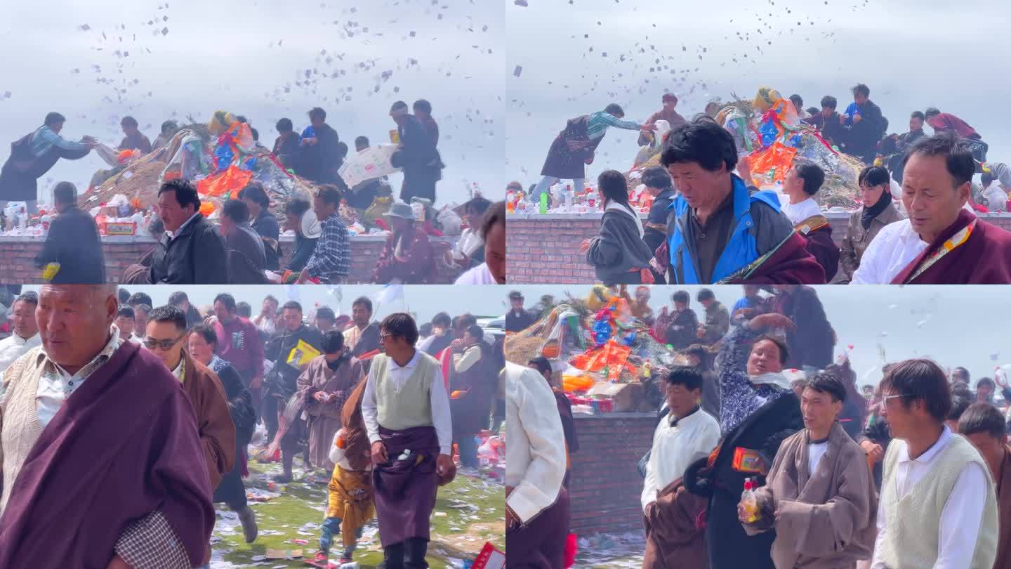 煨桑撒风马的藏族人 藏族节日