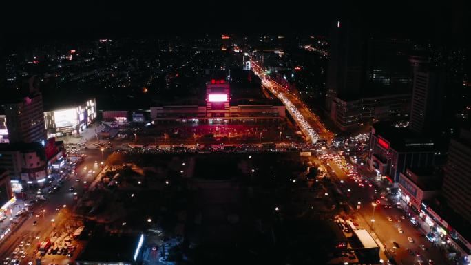 辽宁鞍山站前商圈火车站夜景航拍