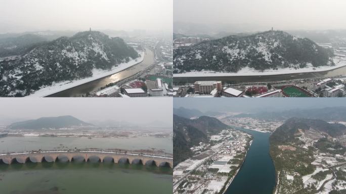 4K航拍杭州临安雪景