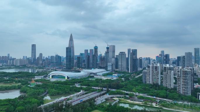 深圳南山城市交通车流航拍