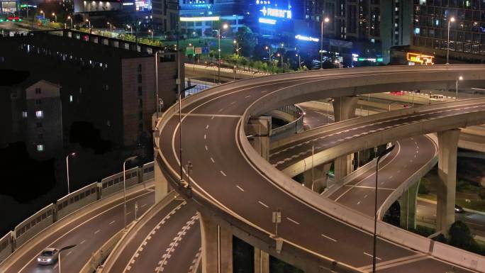 4k航拍城市快速路高架桥夜景车流素材
